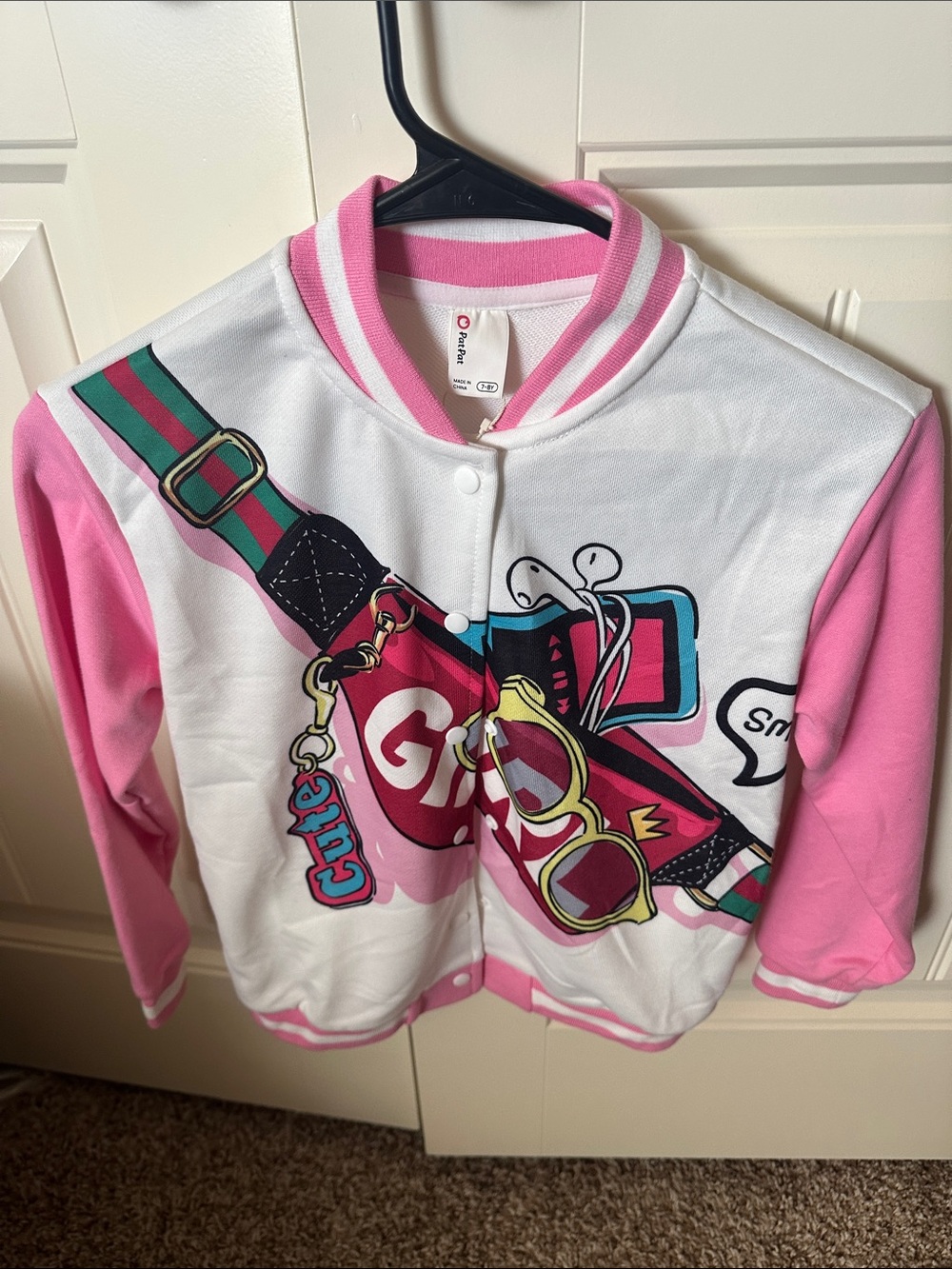 PatPat White & Pink Graphic Zip-Front Jacket